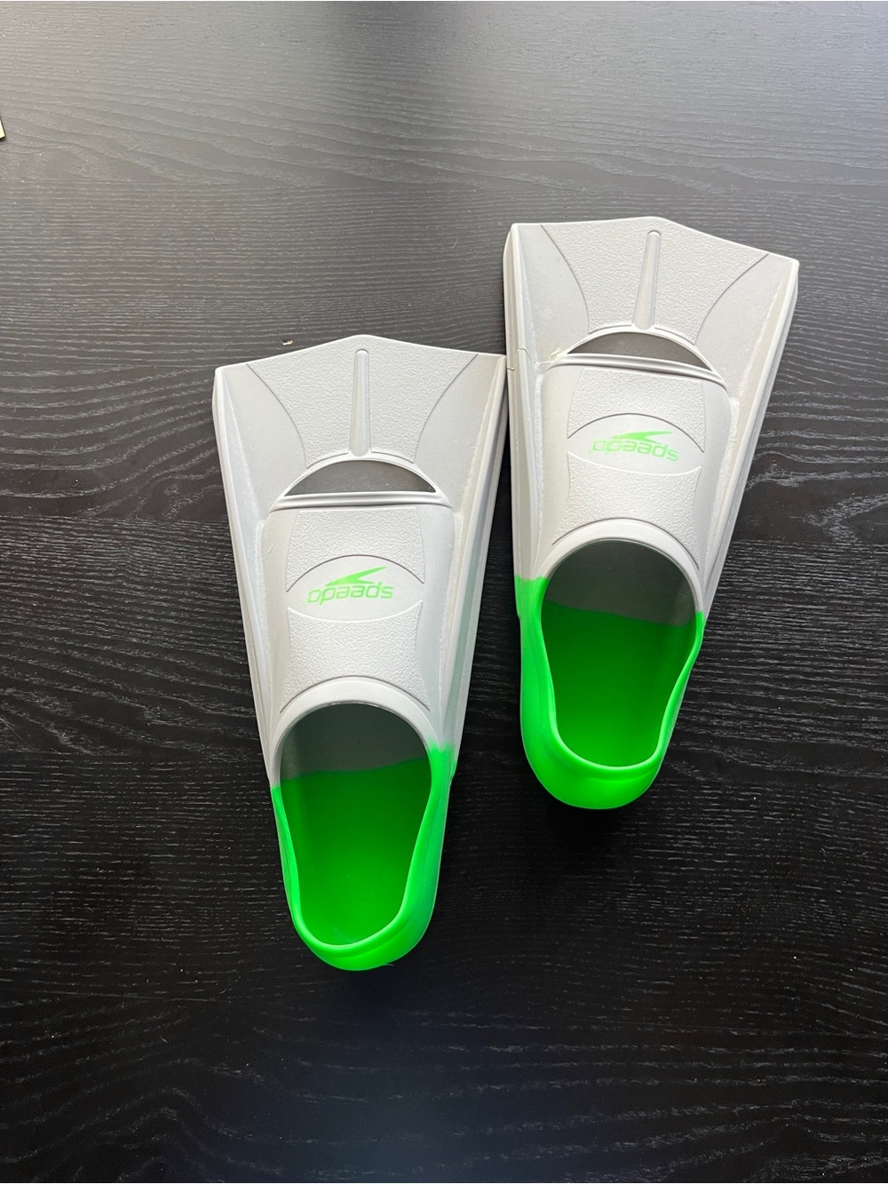 Speedo Swim Fins Grey Green Size 5-6 USA Training Short Blade Fins E00003